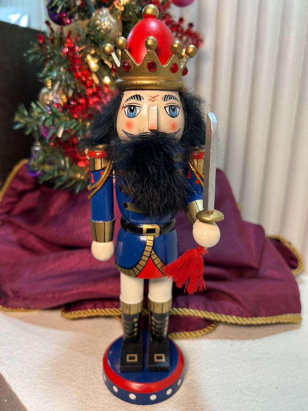 Nutcracker Village King Nutcracker Blue Uniform Sword Gold Crown